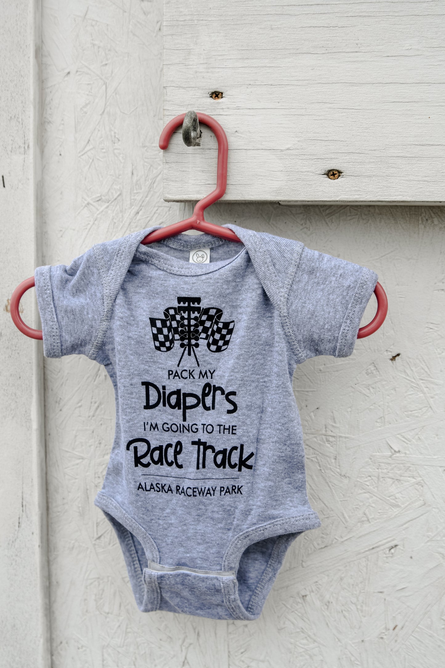 Pack My Diapers Gray Onsie