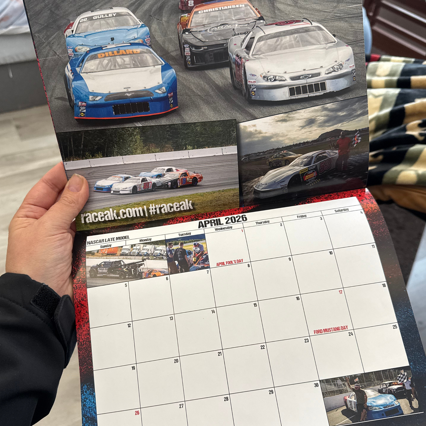 2026 Alaska Raceway Park Season of Speed Calendar featuring NASCAR, NHRA, and INEX race events open to the month of April featuring Late Model Race Cars